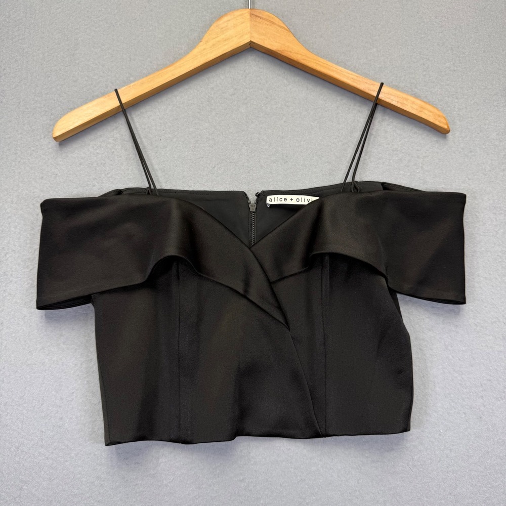 Alice + Olivia Black Off-The-Shoulder Ruffle Crop Top CC911205024 Size 0